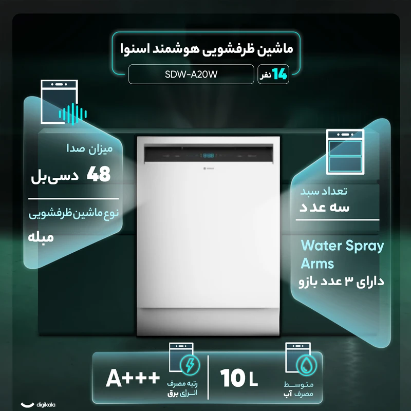 ماشین ظرفشویی 14 نفره اسنوا مدل SDW-A20W سفید قسطی